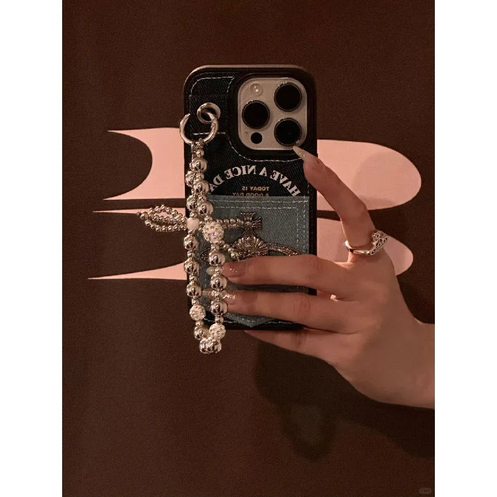 Ameigas Denim Planet Card Case - Ins Style Burlap & Celestial Print with Wallet Function - Ameigas