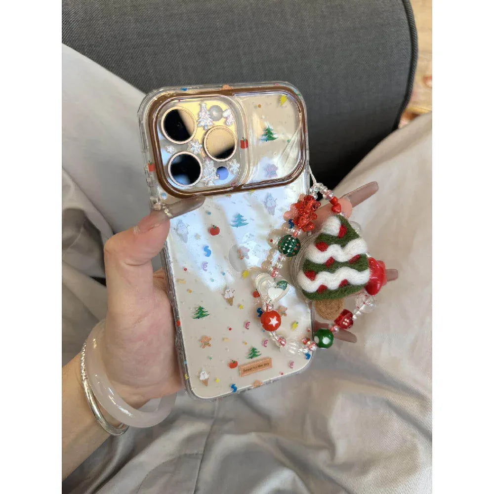 Ameigas Christmas Plush Case - Full-Screen Tree, Gingerbread & Snowflake Design with Clear Soft-Grip & Flip-Out Stand - Ameigas