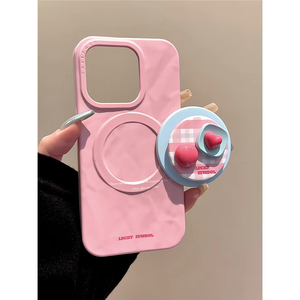 Ameigas Pop-Heart Case - Pink & Blue Collage with Magnetic Snap-Button Stand