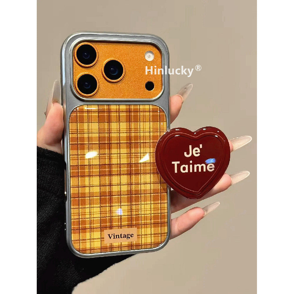 Ameigas Vintage Heart Case - Plaid & Wine Red Love Magnetic Stand Cover