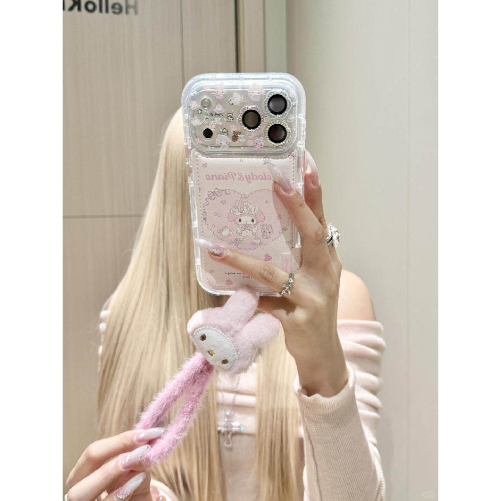 Ameigas Sweet Melody Case - Pink Leather Texture with Cute Kuromi Friend Design