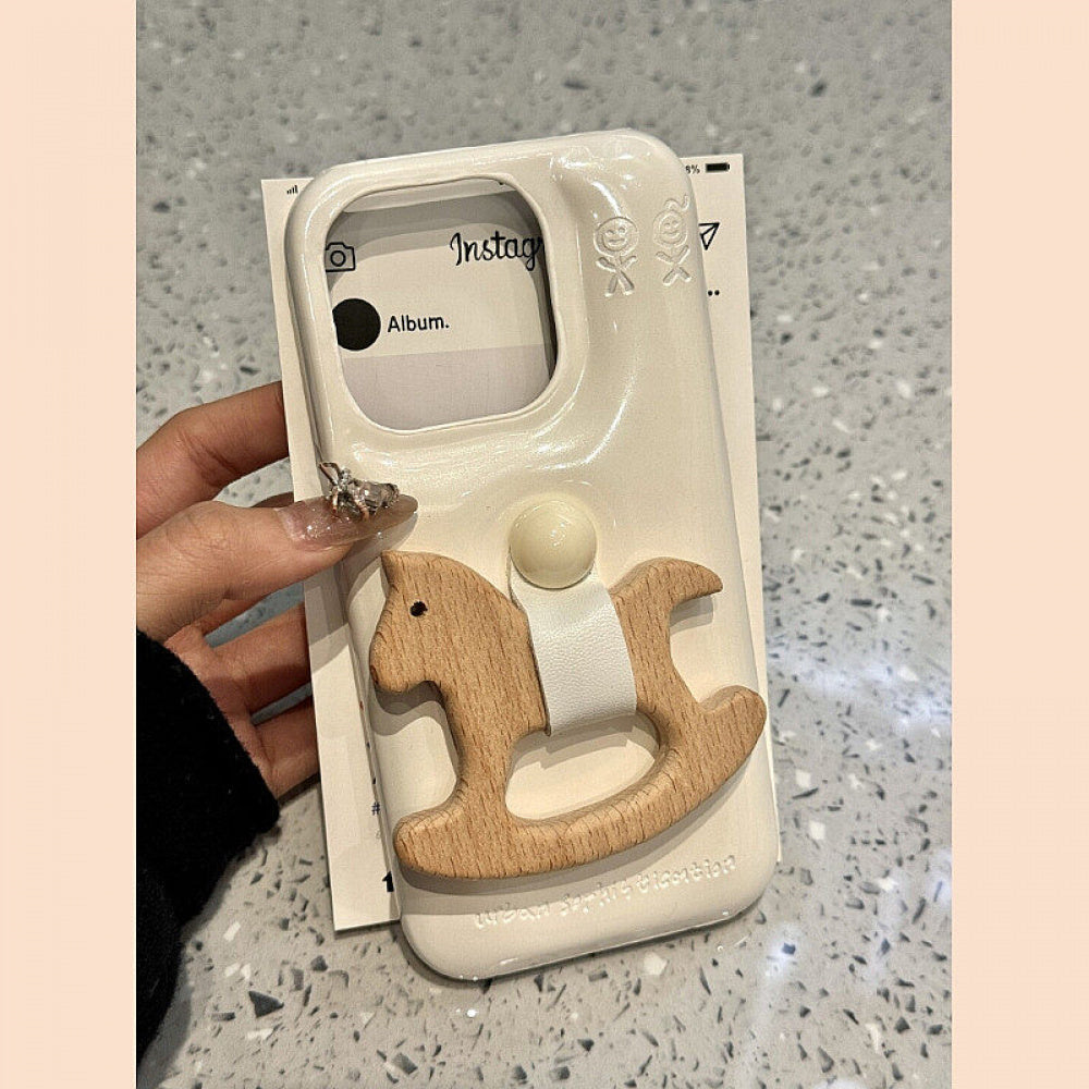 Ameigas Equestrian Buddy Case - 3D Rocking Horse Stand & Soap-Smooth Leather Cover