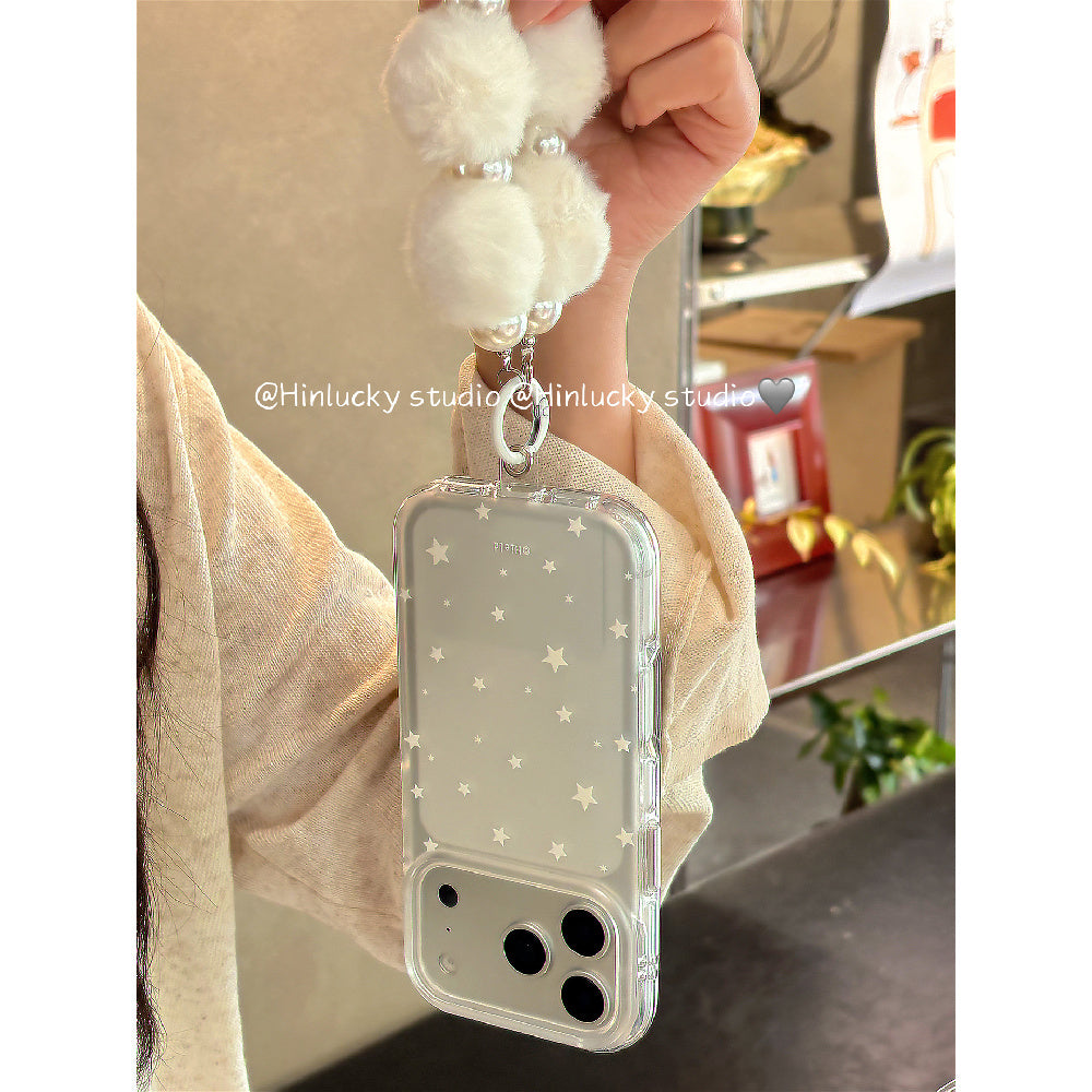 Ameigas Starry Frost Case - IMD Matte MagSafe Cover with Detachable Pompom Strap