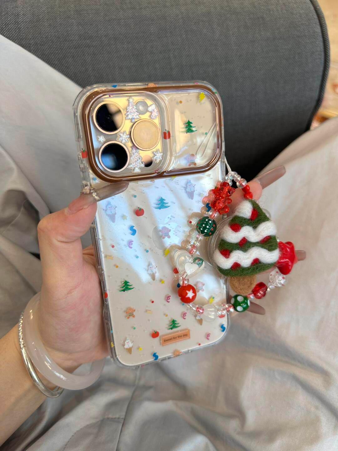 Ameigas Christmas Plush Case - Full-Screen Tree, Gingerbread & Snowflake Design with Clear Soft-Grip & Flip-Out Stand - Ameigas