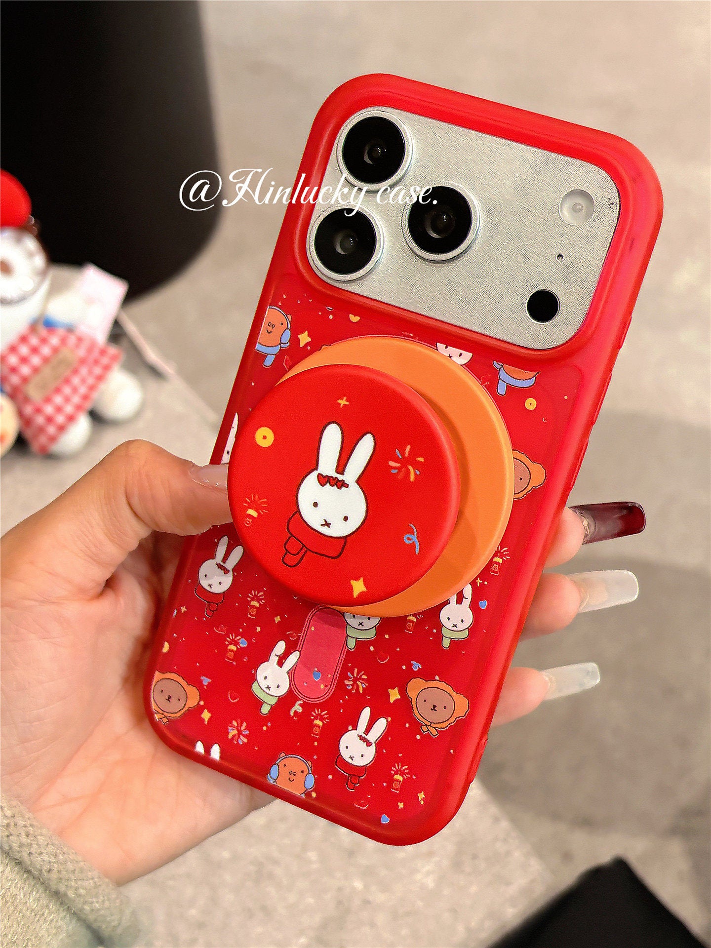 Ameigas Sparkler Bunny Case - Red Fireworks & Miffy-Inspired MagSafe Skin-Feel Cover