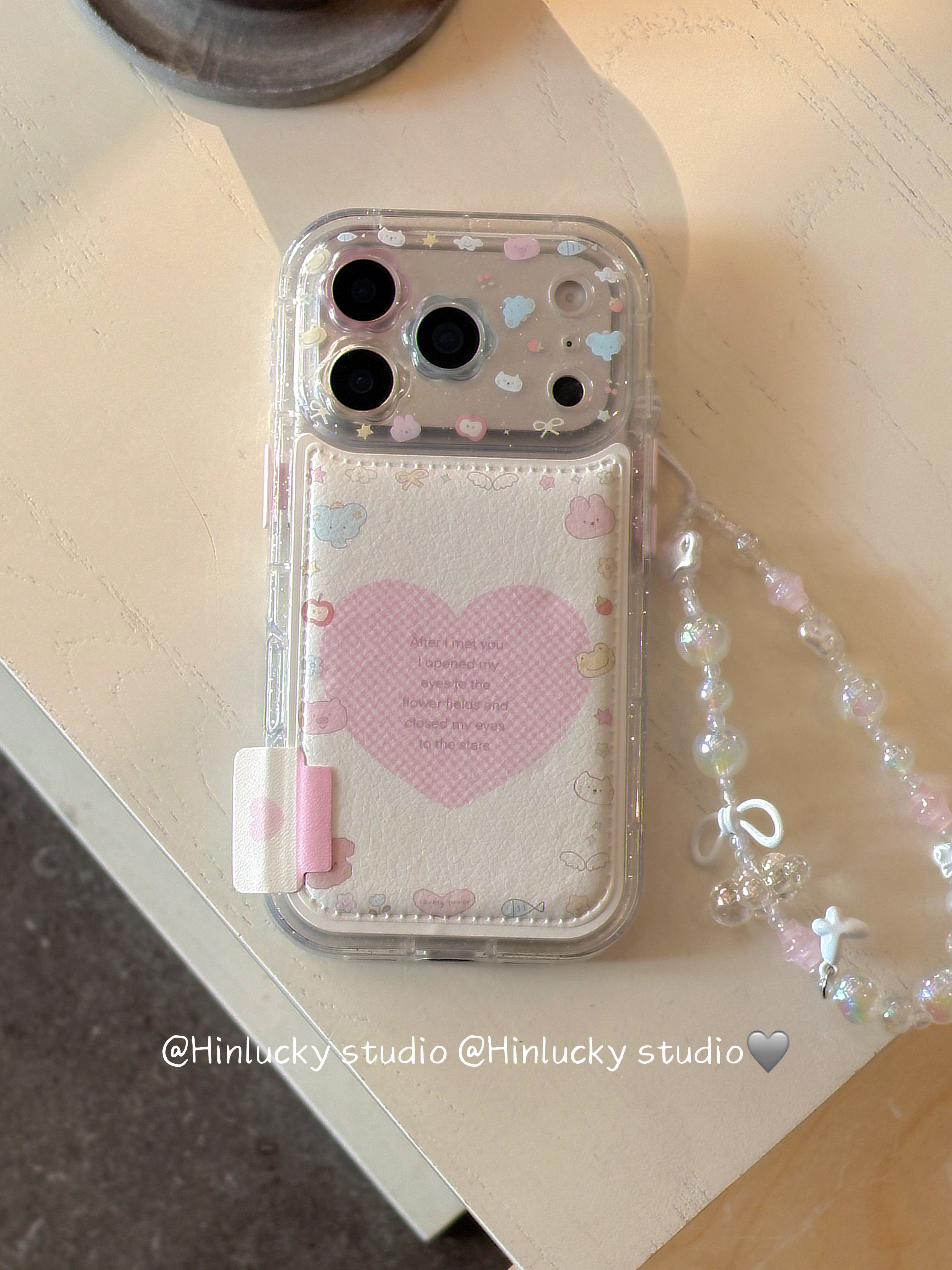 Ameigas Pink Love Beast Case - Playful Animal & Hearts with Detachable Chain