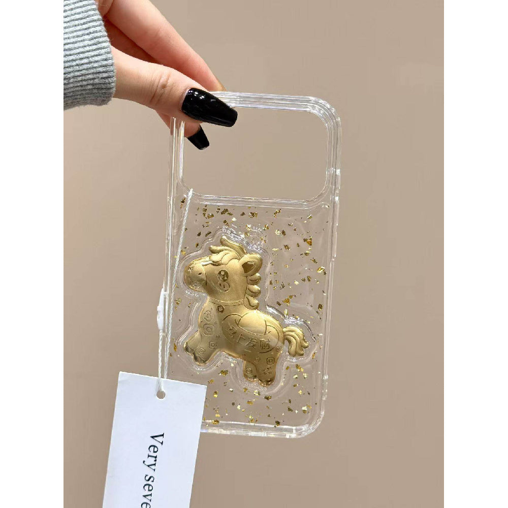 Ameigas Gold Leaf Resin Case - "Instant Prosperity & Wealth" Design with Floating Gold Flakes