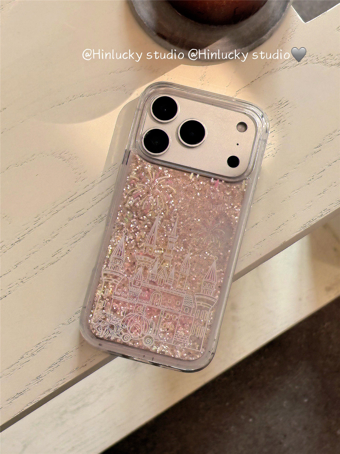 Ameigas Dreamy Pink Princess Castle Glitter Phone Case