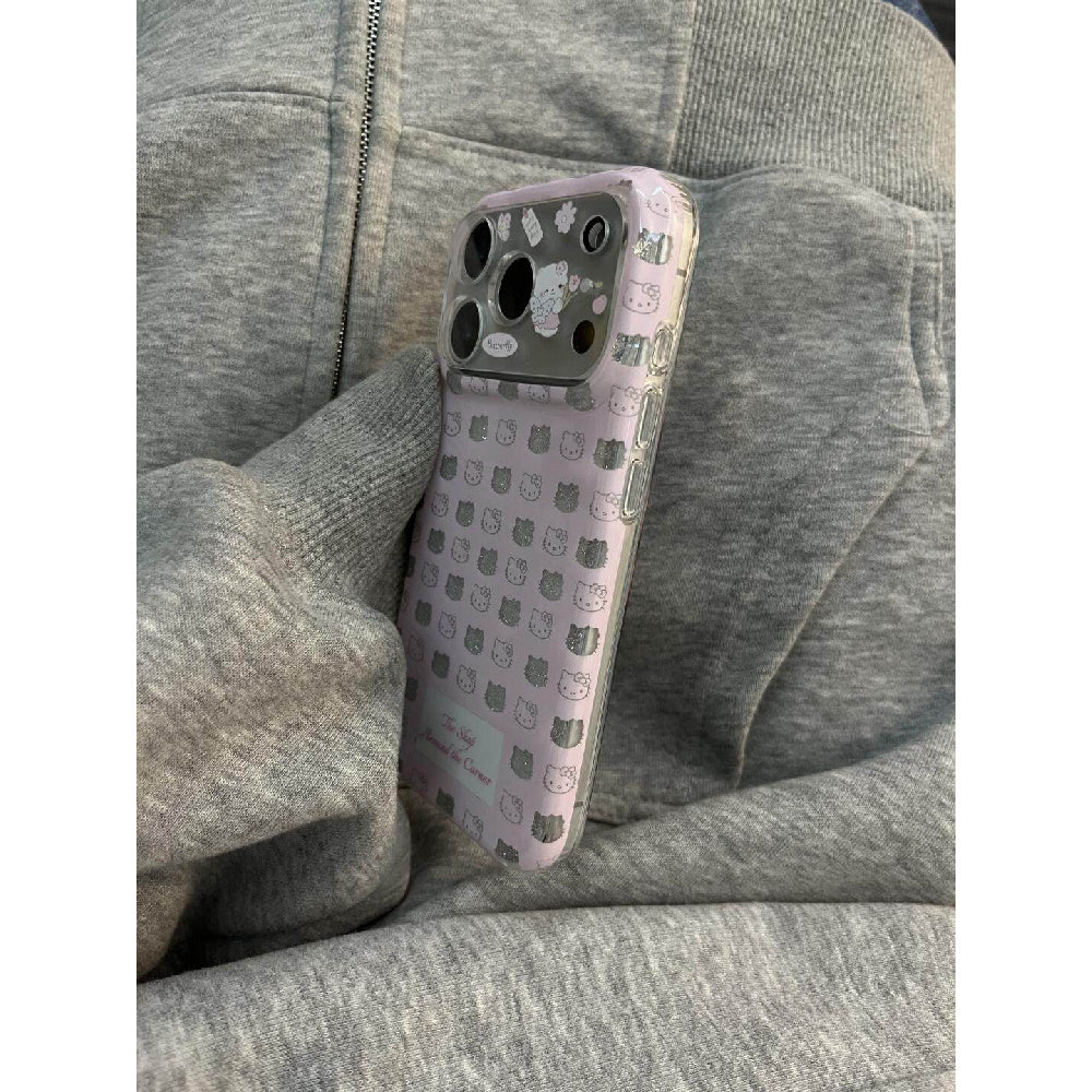 Ameigas Glitter Bloom Case - Full-Screen Pink Sparkle Cat Portrait Hard Shell