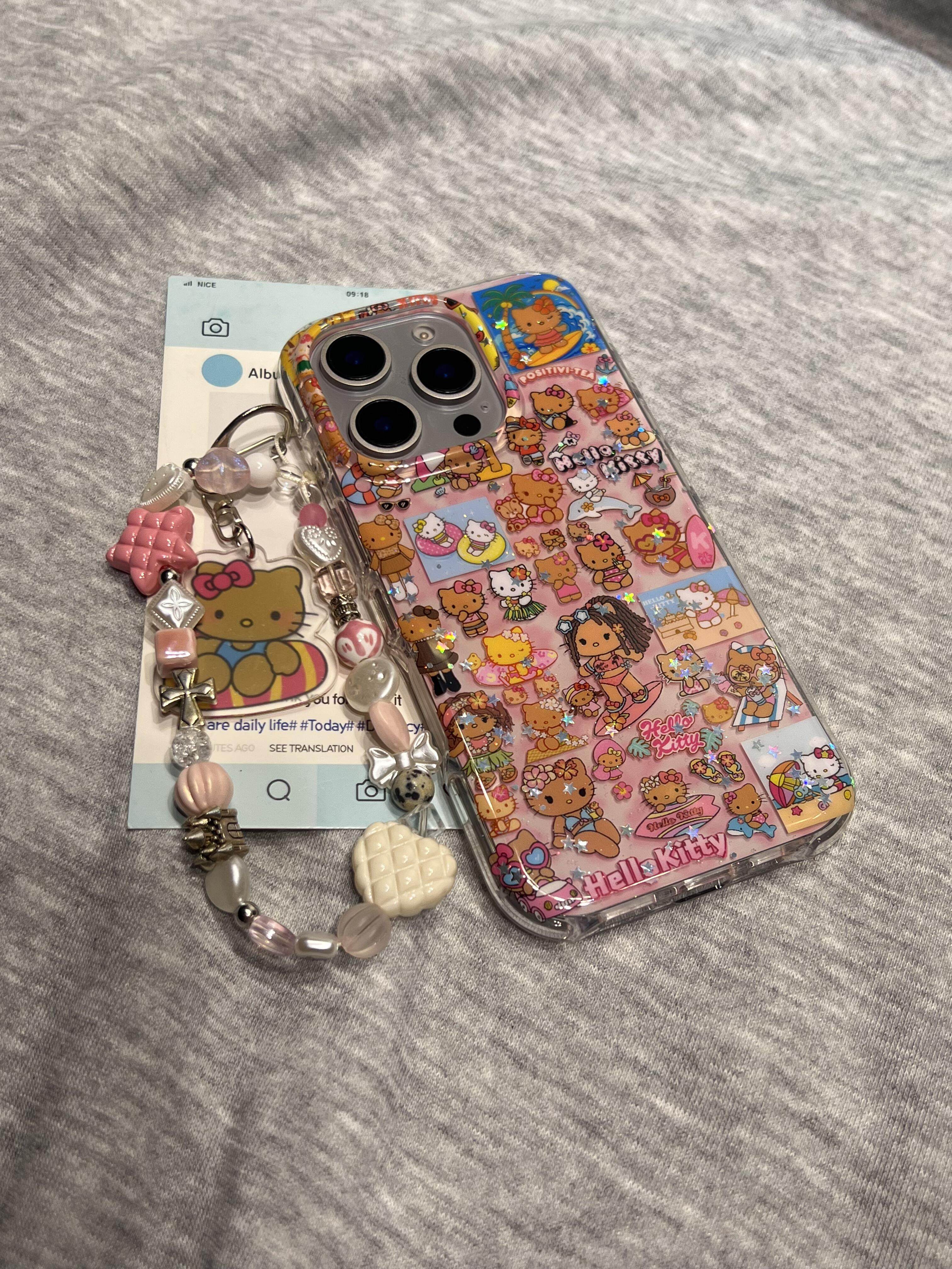 Ameigas Vacation-Style Kitty Charm Bracelet Phone Case