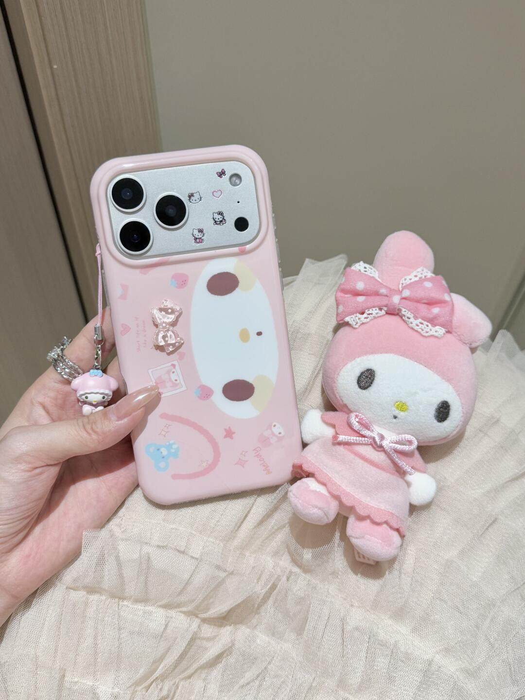 Ameigas My Melody Bow Case - Cartoon Pink with Double Hearts & Ribbon Design