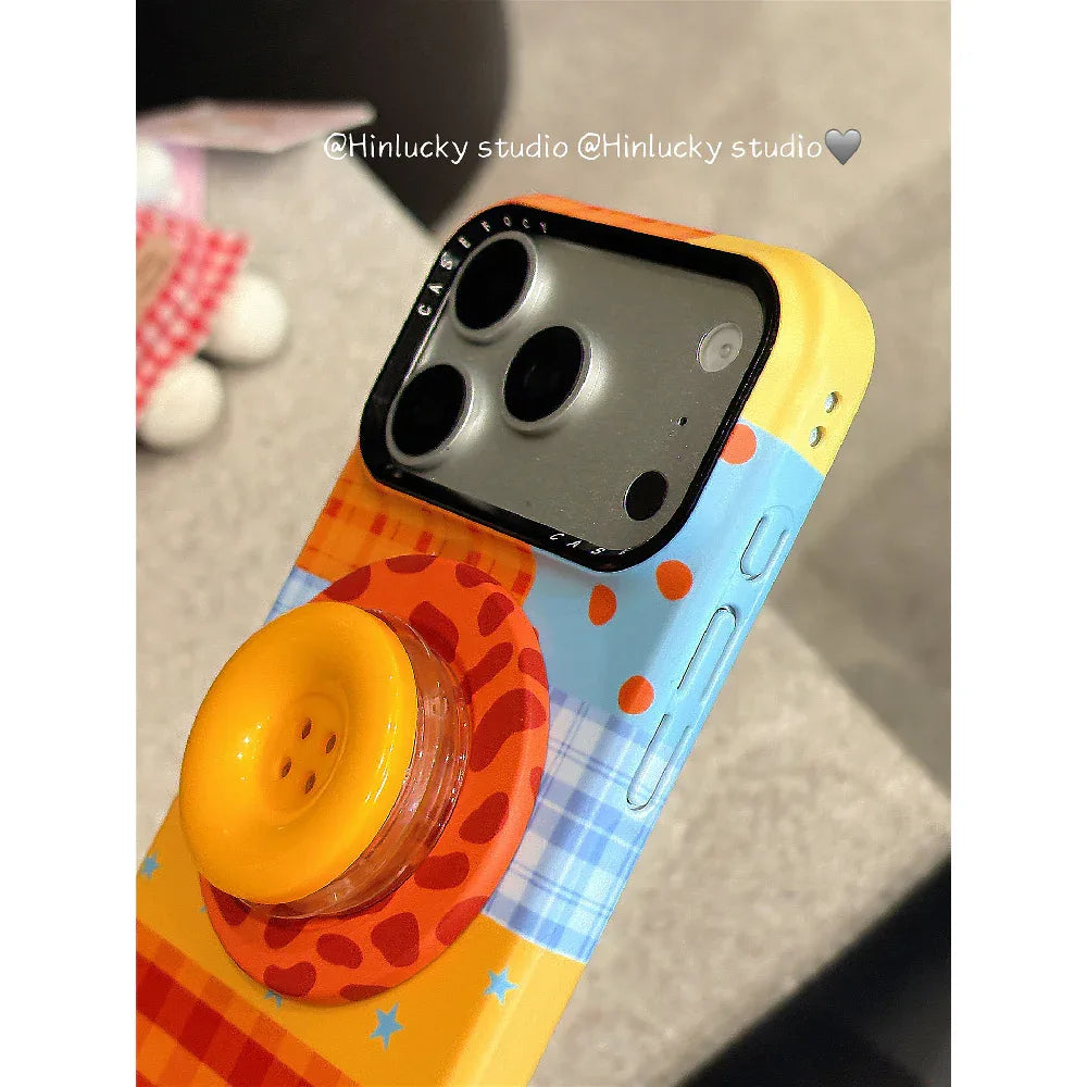 Ameigas Colorful Plaid Button Magnetic Stand Protective Case - Ameigas