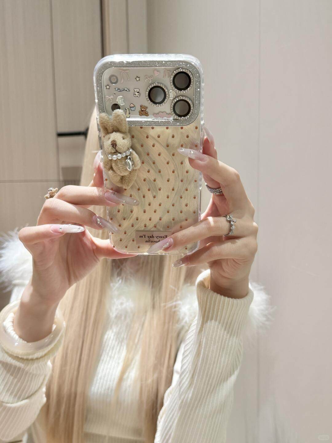 Ameigas Sparkly Bunny Polka Dot Soft Phone Case