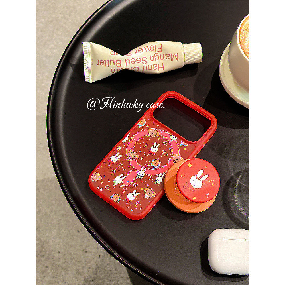 Ameigas Sparkler Bunny Case - Red Fireworks & Miffy-Inspired MagSafe Skin-Feel Cover