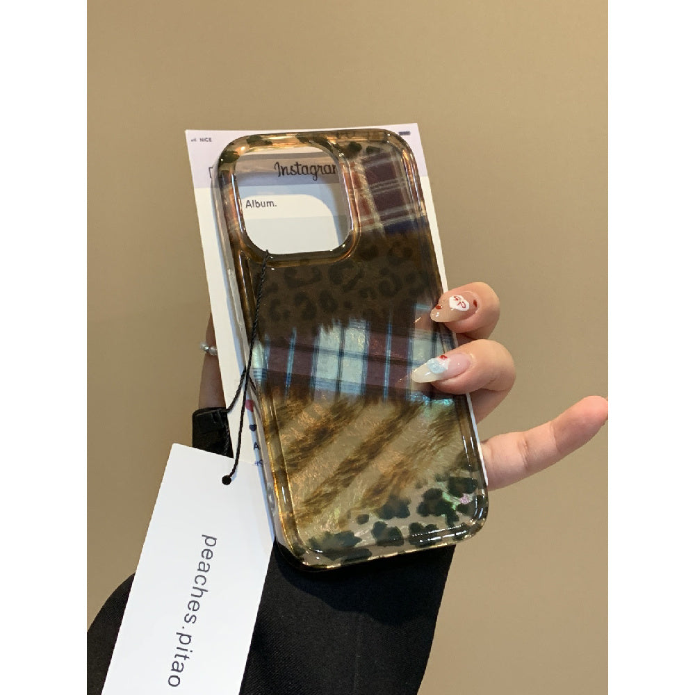 Ameigas Retro Babe Case - Warm Brown Leopard Print with Detachable Wrist Rope & Soft Protection