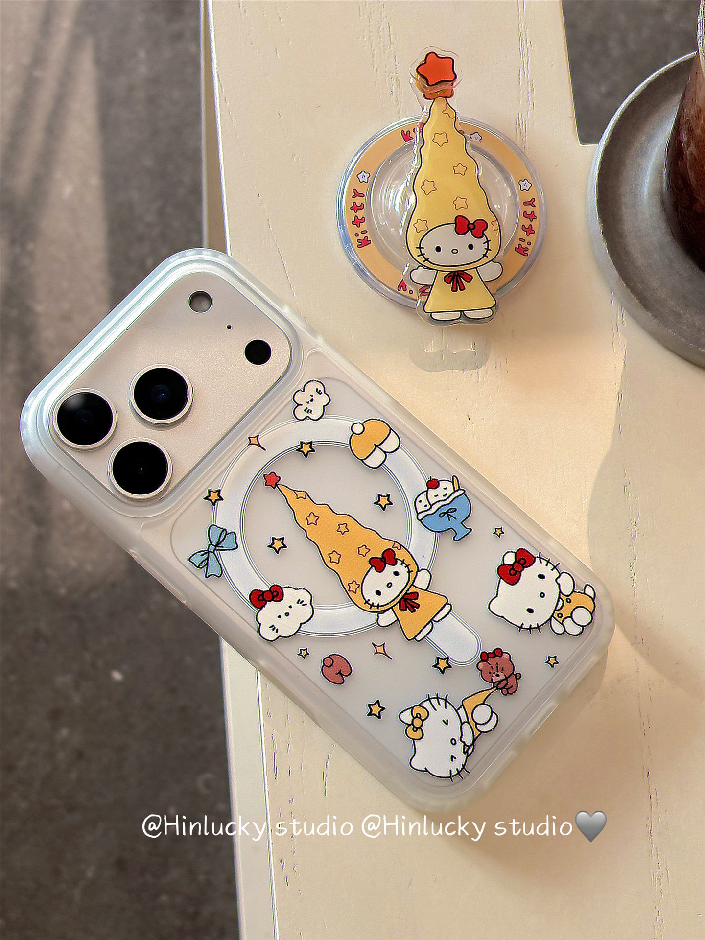 Ameigas Twirling Star Kitty Case - Long Hat Cat Rotating MagSafe Stand & Silky Cover