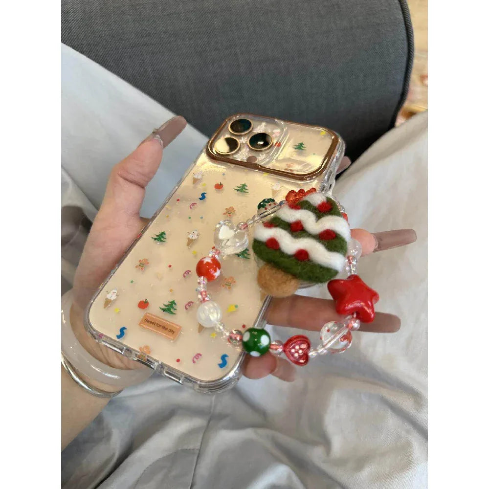 Ameigas Christmas Plush Case - Full-Screen Tree, Gingerbread & Snowflake Design with Clear Soft-Grip & Flip-Out Stand - Ameigas
