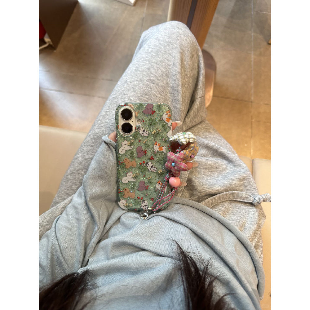 Ameigas Glitter Garden Case - Sparkling Floral & Animal Design with Anti-Yellowing Guard & Detachable Wrist Lanyard