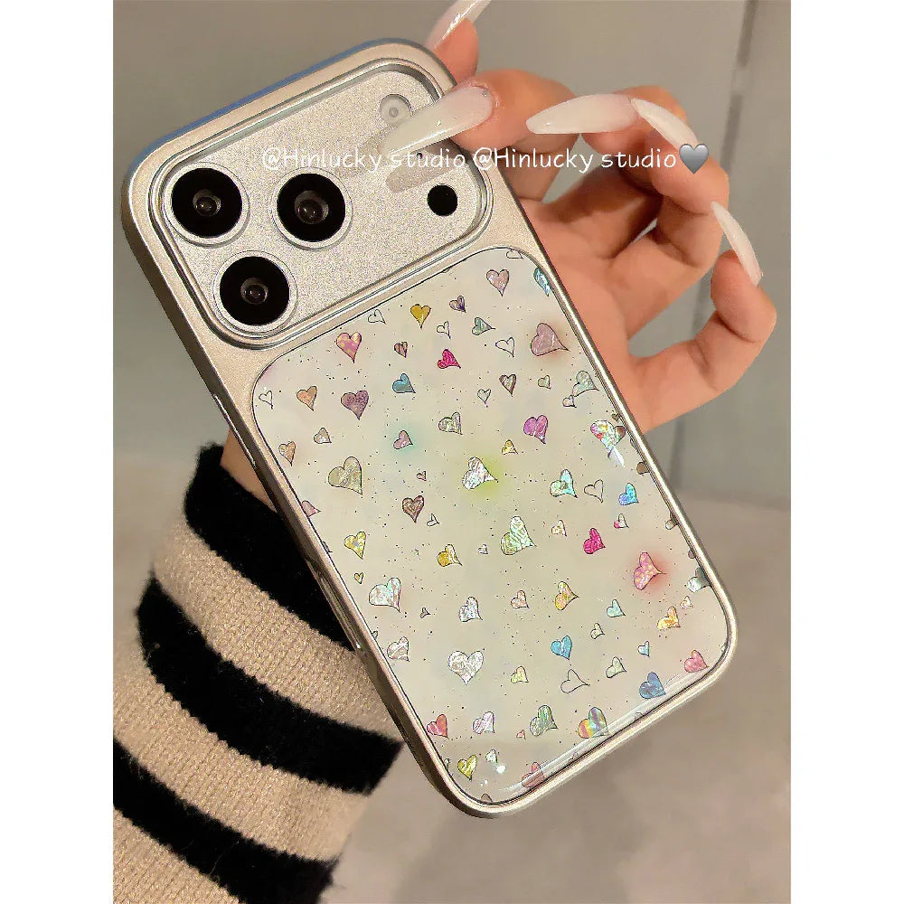 Ameigas Chroma Splash Case - Gradient Ink & Electroplated Silver Hearts MagSafe Cover - Ameigas