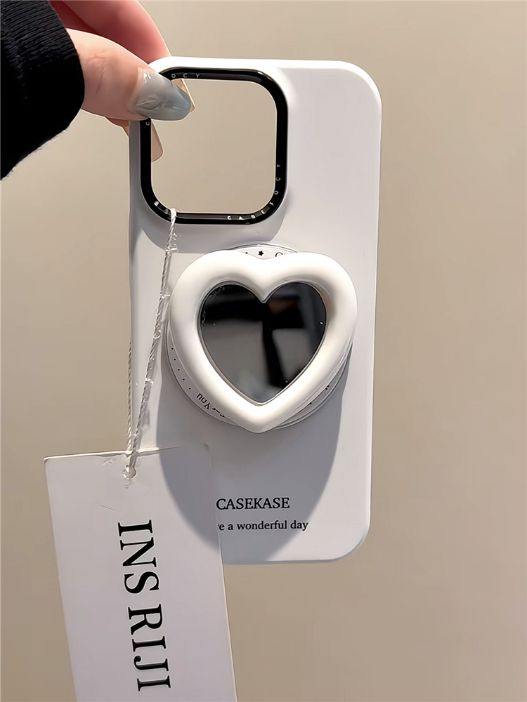 Ameigas Mirror-Heart Case - White Heart Reflective MagSafe Stand Cover