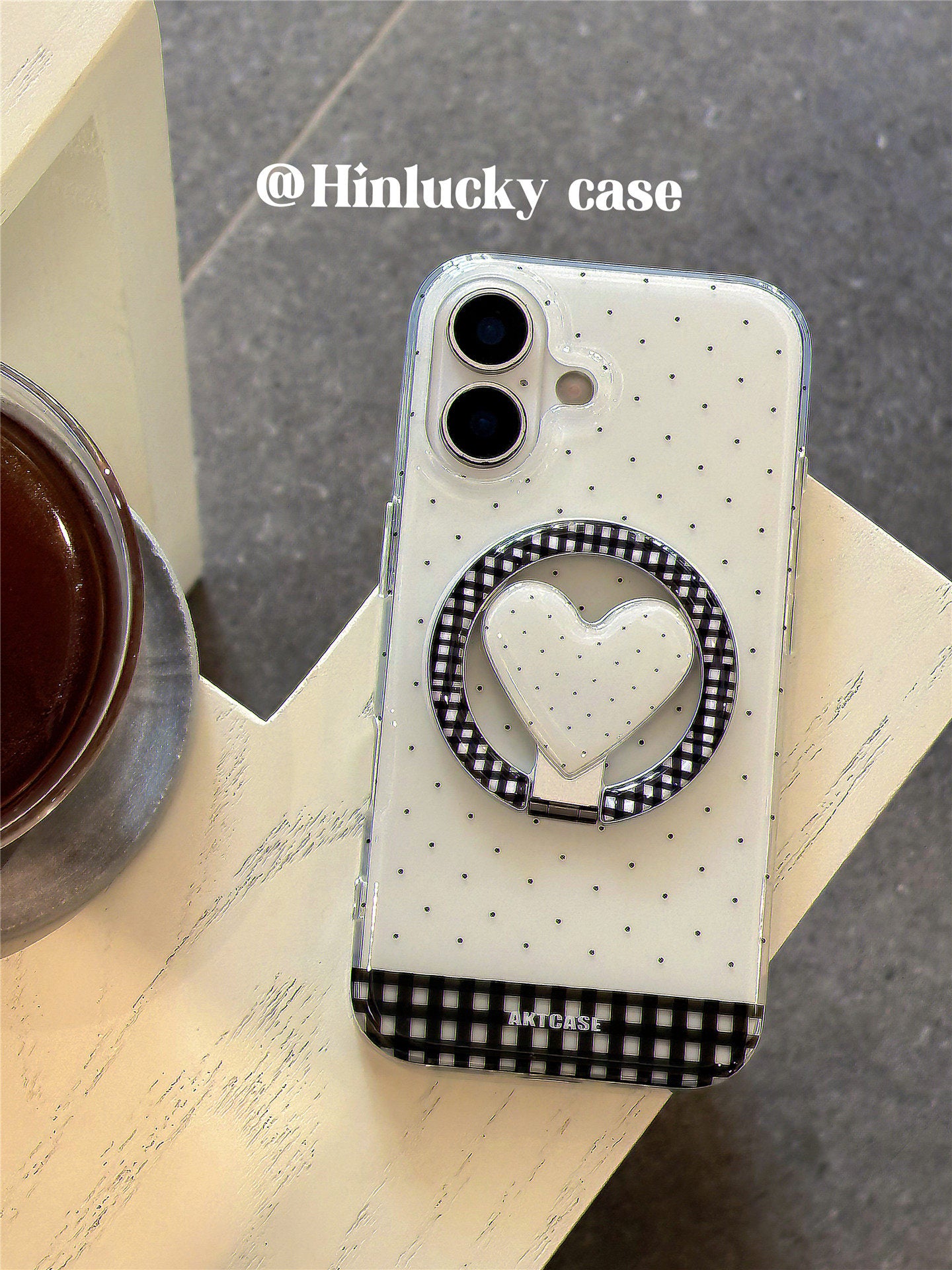 Ameigas Korean Ins Plaid Heart Polka Dot Magnetic Stand Phone Case
