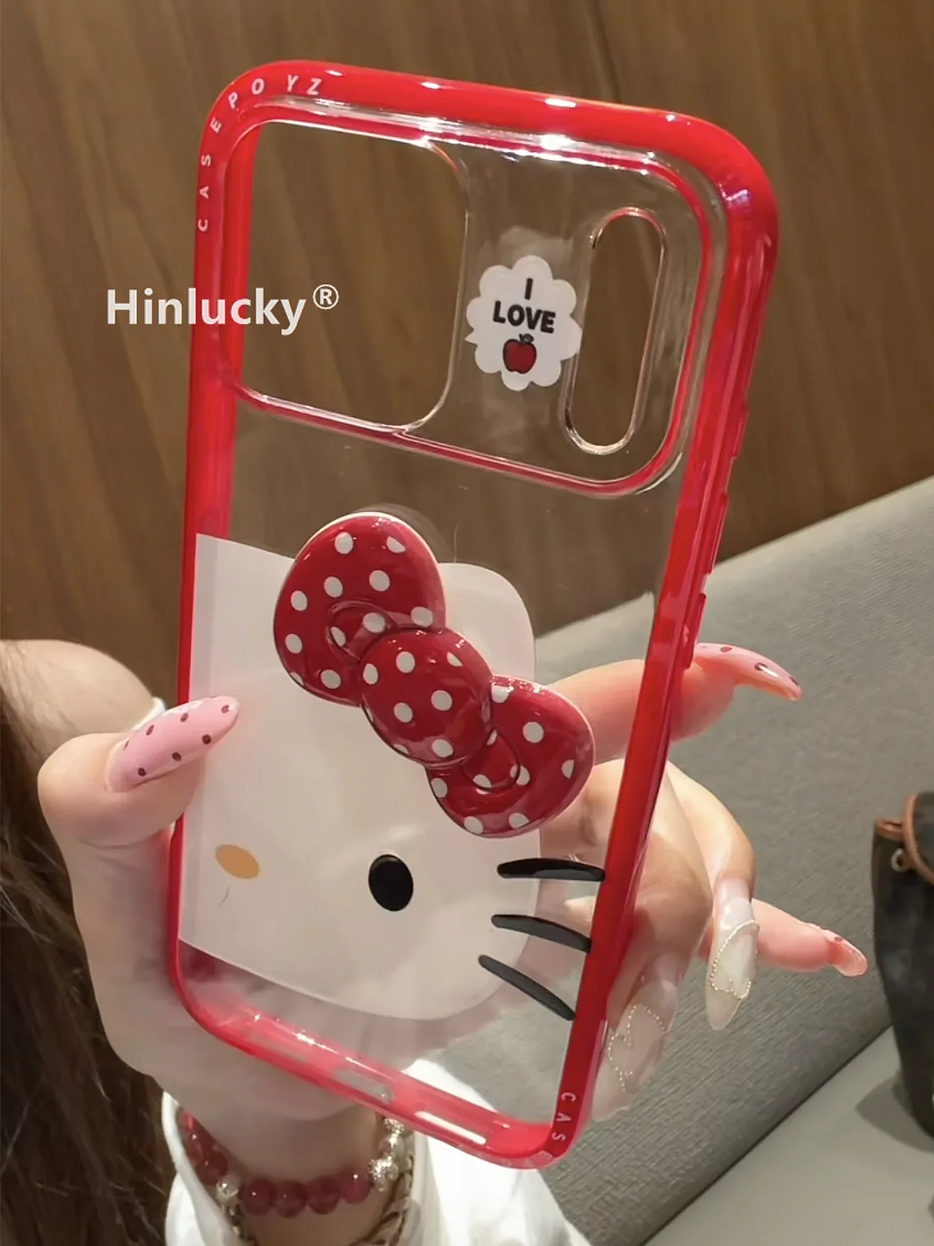 Ameigas Bow-Tie Purr Case - Polka Dot Red Ribbon Cat Acrylic Cover - Ameigas