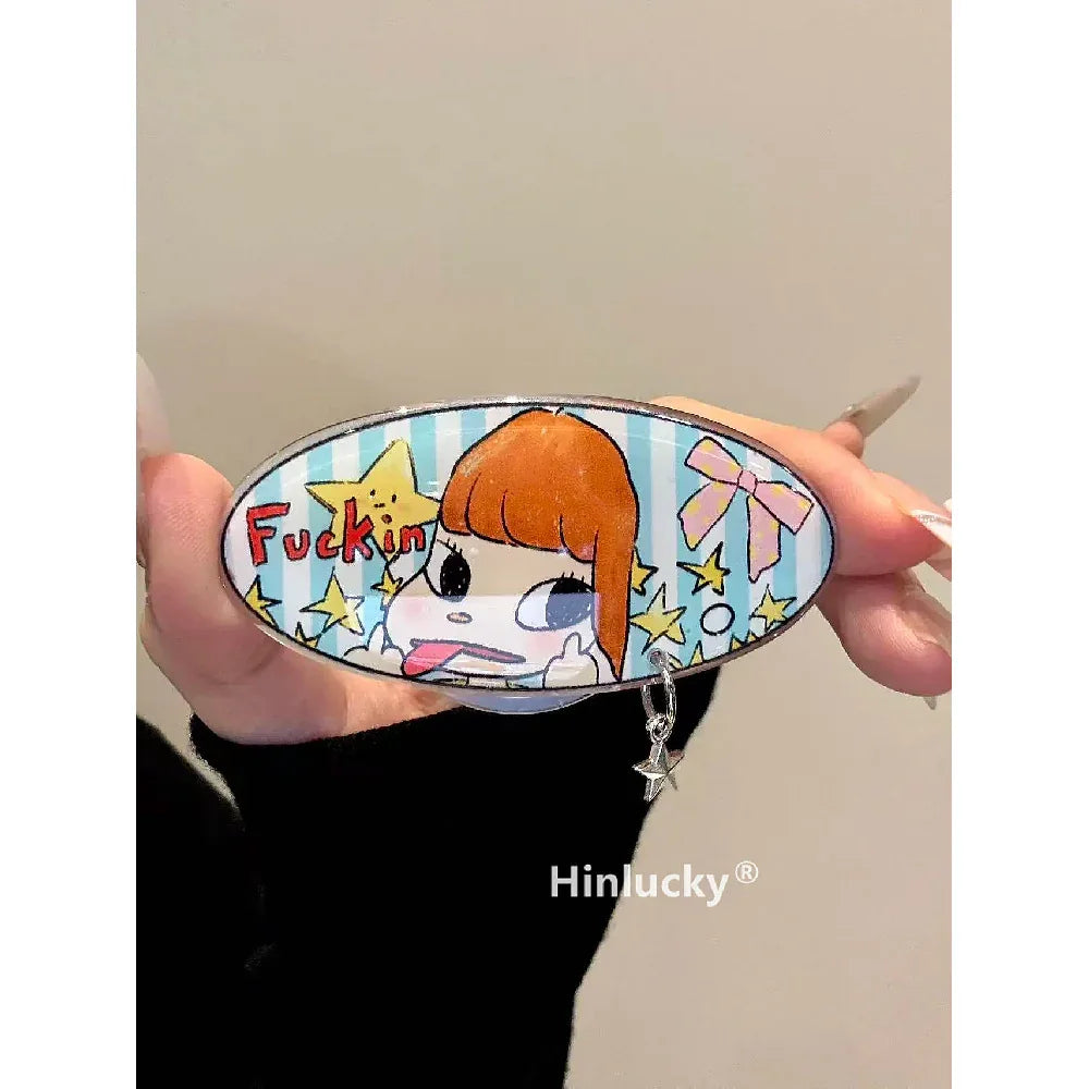 Ameigas Blue Stripe Nara Case - Artistic Doll Illustration Suede Cover with Stand - Ameigas