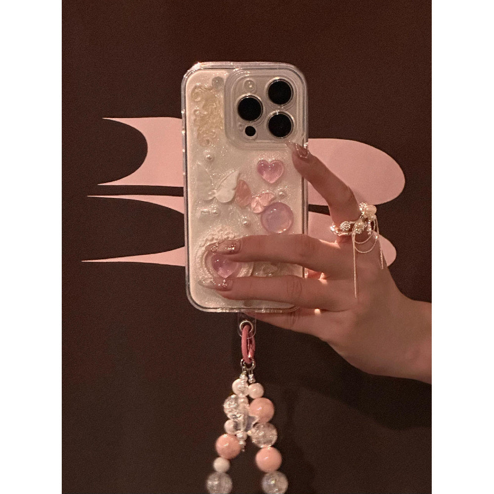 Ameigas Pearl Heart & Floral Bracelet Phone Case