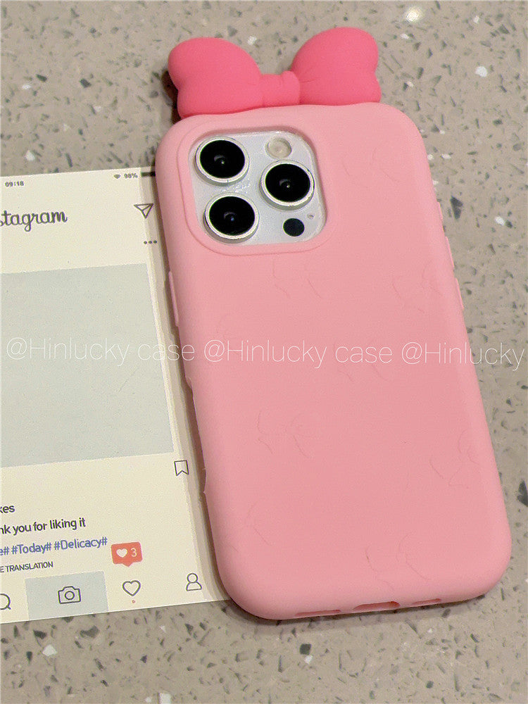 Ameigas Puff Bow Bliss Case - 3D Pink Bow Silicone Cover for iPhone