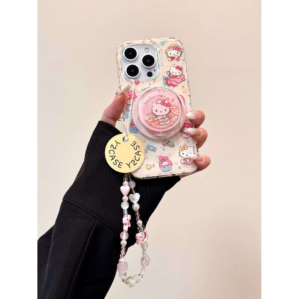 Ameigas Magnetic Maid Kitty Case - Cute Heart & Lace Design with Detachable Pearl Chain & 2-Layer IMD Protection