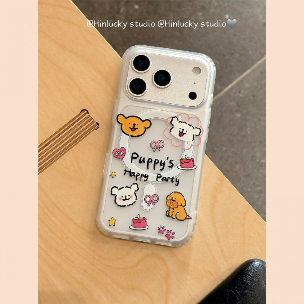 Ameigas Playful Pup Case - Cute Cartoon Dog MagSafe Frosted Cover with Stand