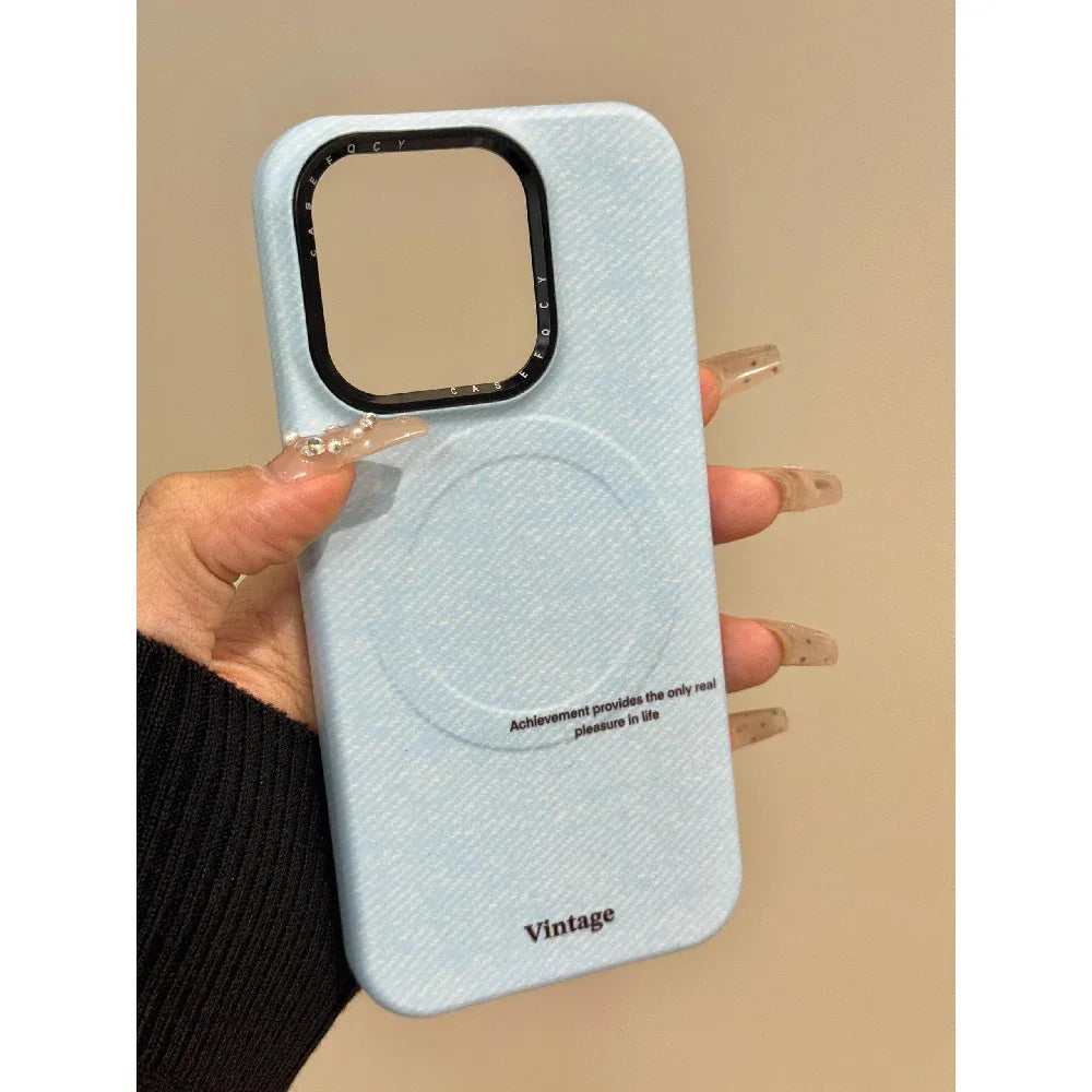 Ameigas Blue Plaid Apple Case - Classic Check & Apple Motif with Magnetic Stand - Ameigas