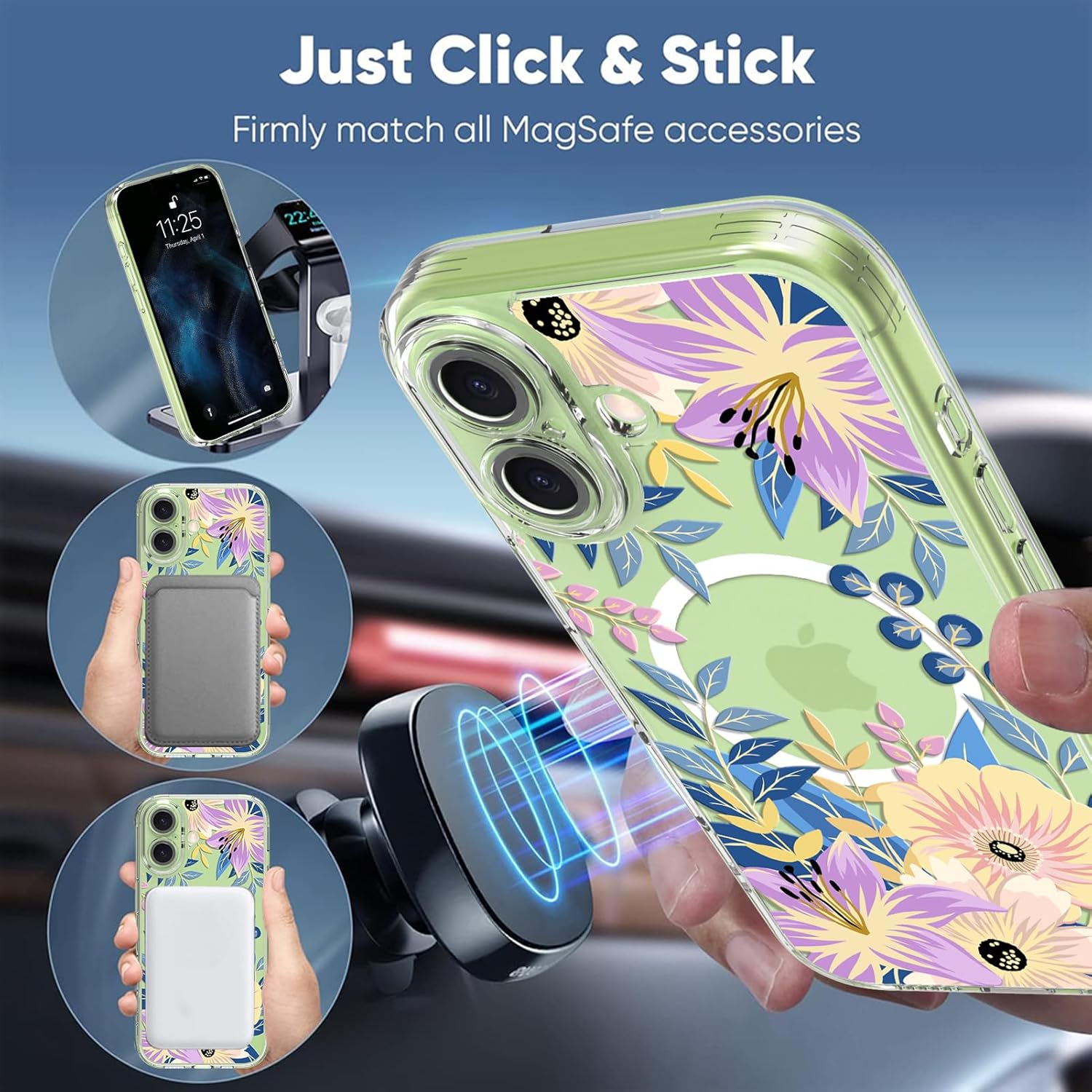 Ameigas Floral Magnetic Clear Bumper Case with Camera Protection