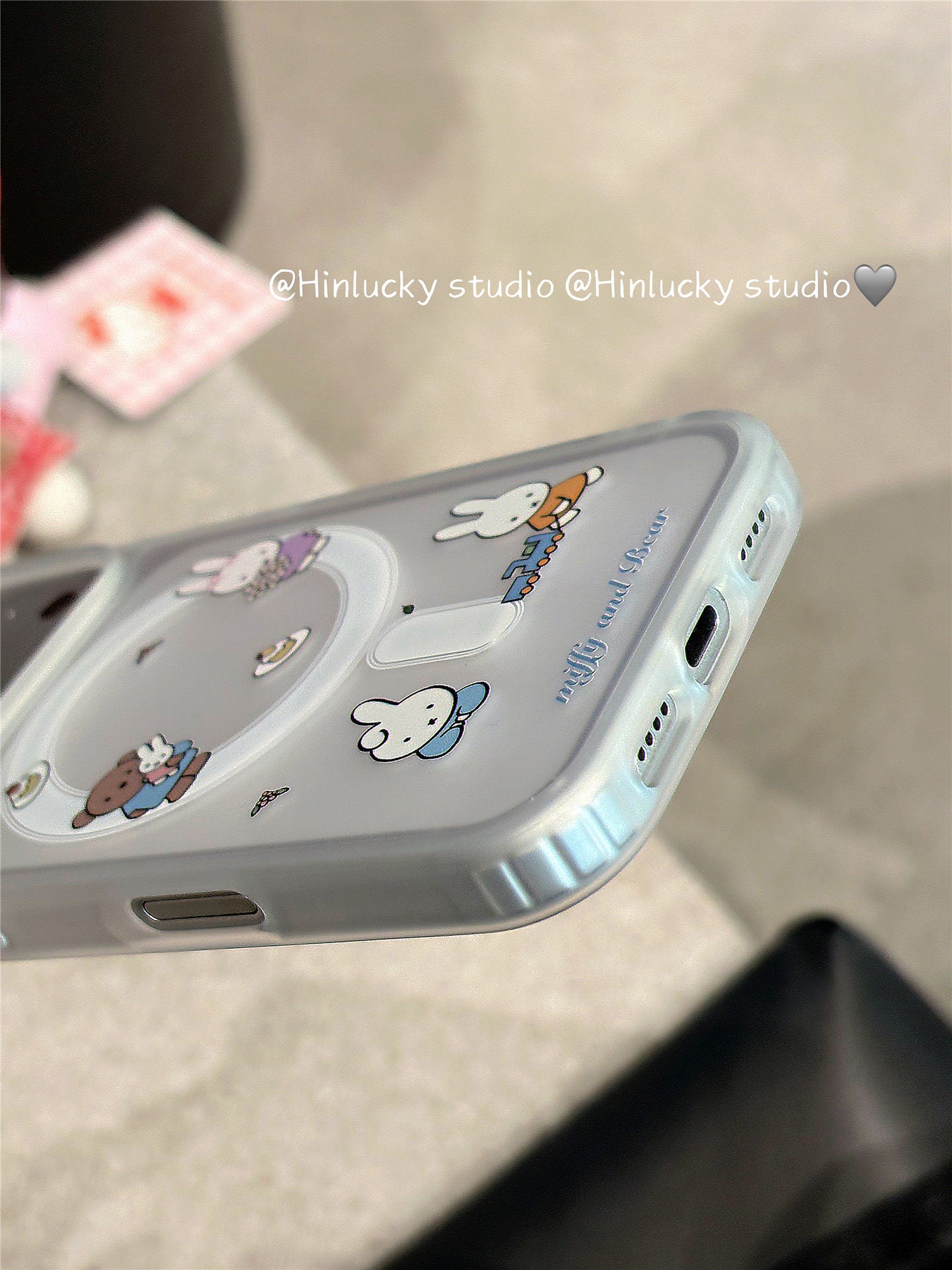 Ameigas Frosted Bunny Case - Miffy-Inspired MagSafe Cover with Pull-Ring Stand