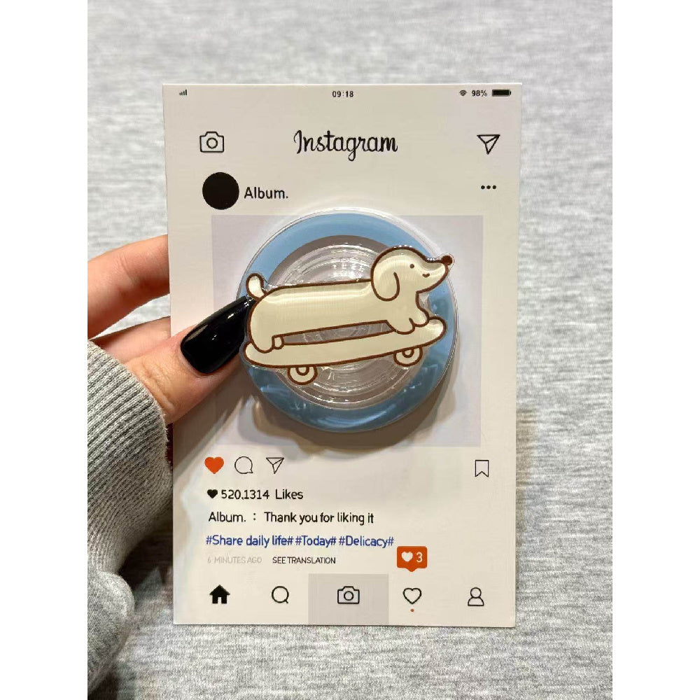 Ameigas Skateboarding Dachshund Case - Line Art Design with Card Holder & Magnetic Stand