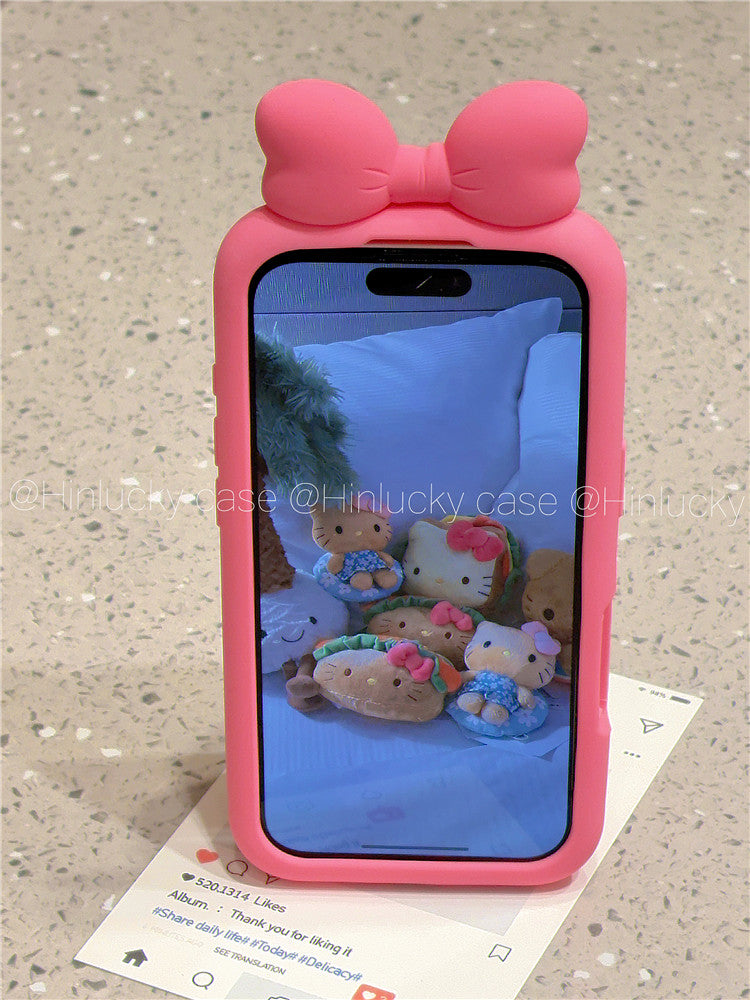 Ameigas Puff Bow Bliss Case - 3D Pink Bow Silicone Cover for iPhone