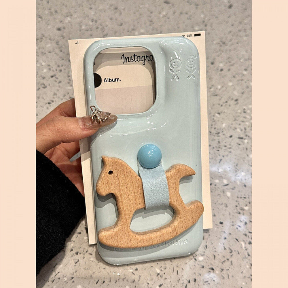 Ameigas Equestrian Buddy Case - 3D Rocking Horse Stand & Soap-Smooth Leather Cover