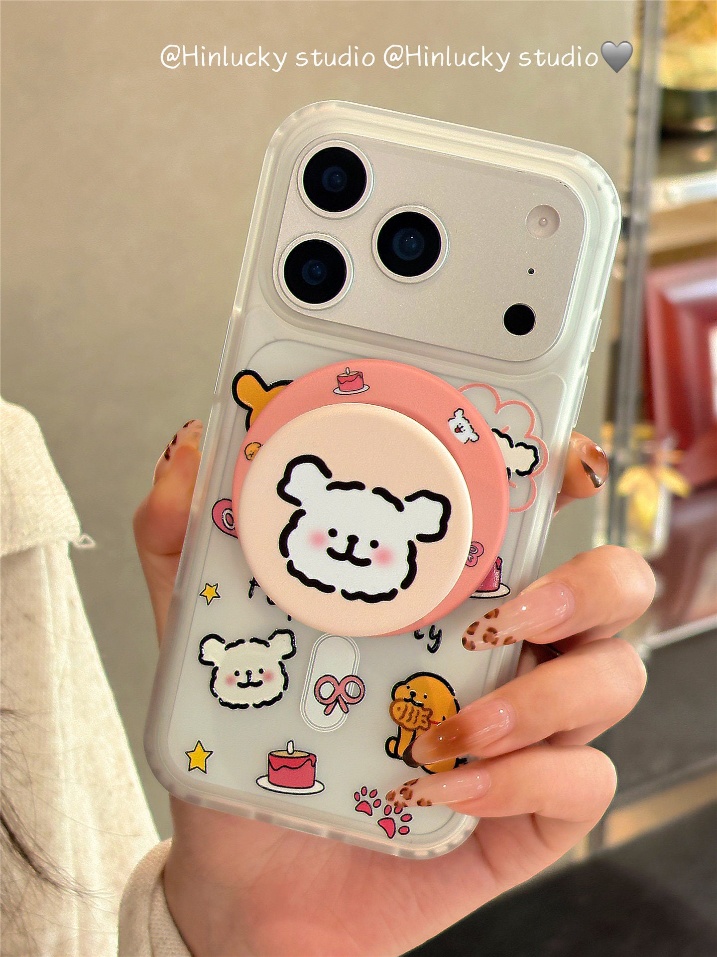 Ameigas Playful Pup Case - Cute Cartoon Dog MagSafe Frosted Cover with Stand