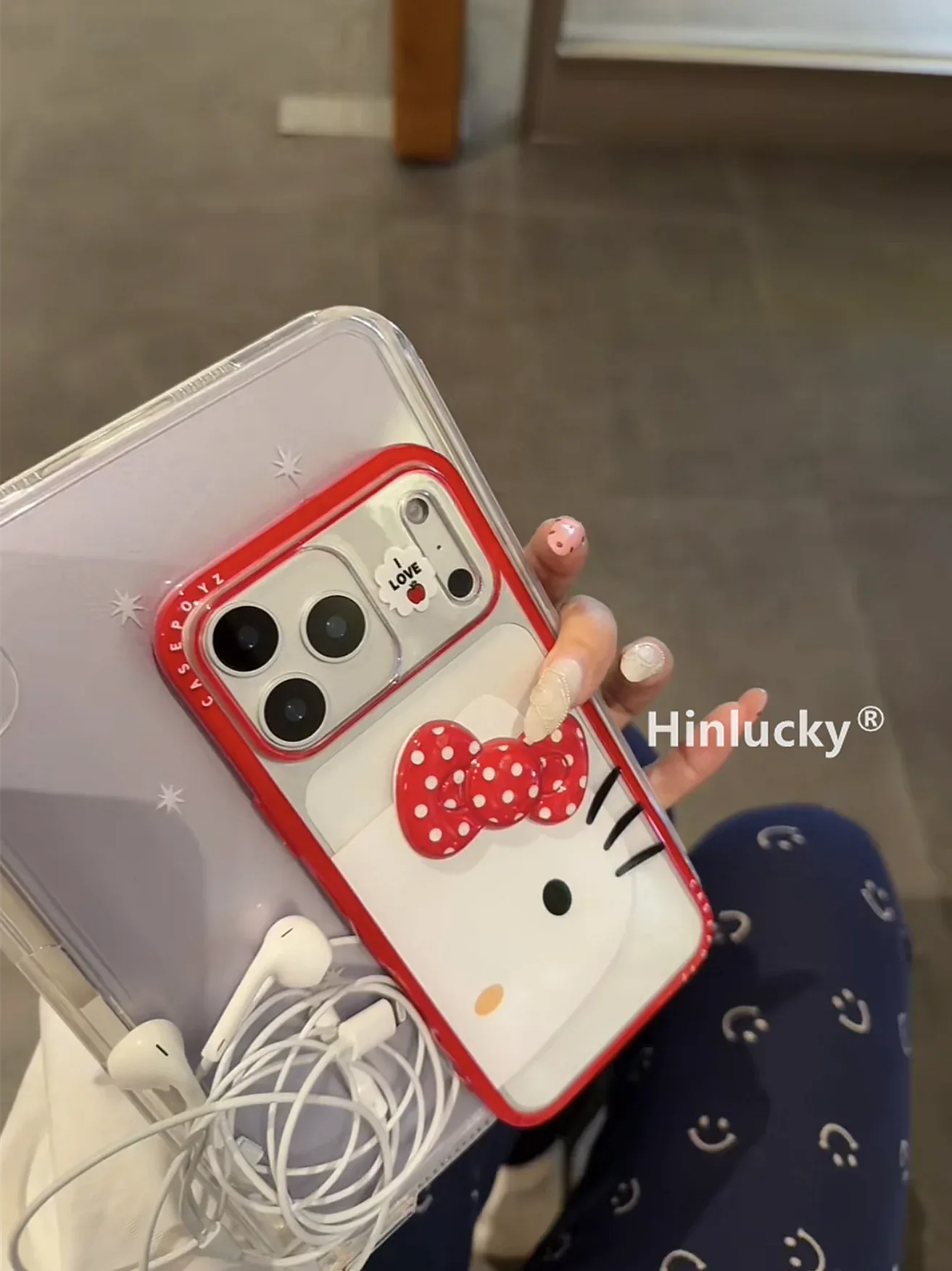 Ameigas Bow-Tie Purr Case - Polka Dot Red Ribbon Cat Acrylic Cover - Ameigas