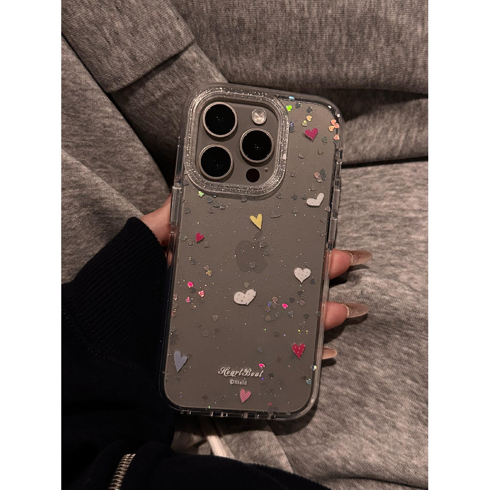 Ameigas Glitter Hearts Case - Korean Style Iridescent Love Design with Double-Layer Rounded Edge Protection