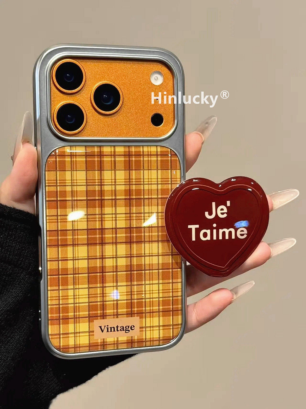 Ameigas Vintage Heart Case - Plaid & Wine Red Love Magnetic Stand Cover