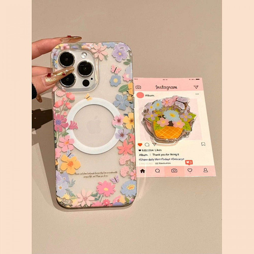 Ameigas Spring Bloom Basket Case - Spinning Floral Arrangement & Magnetic Stand Cover