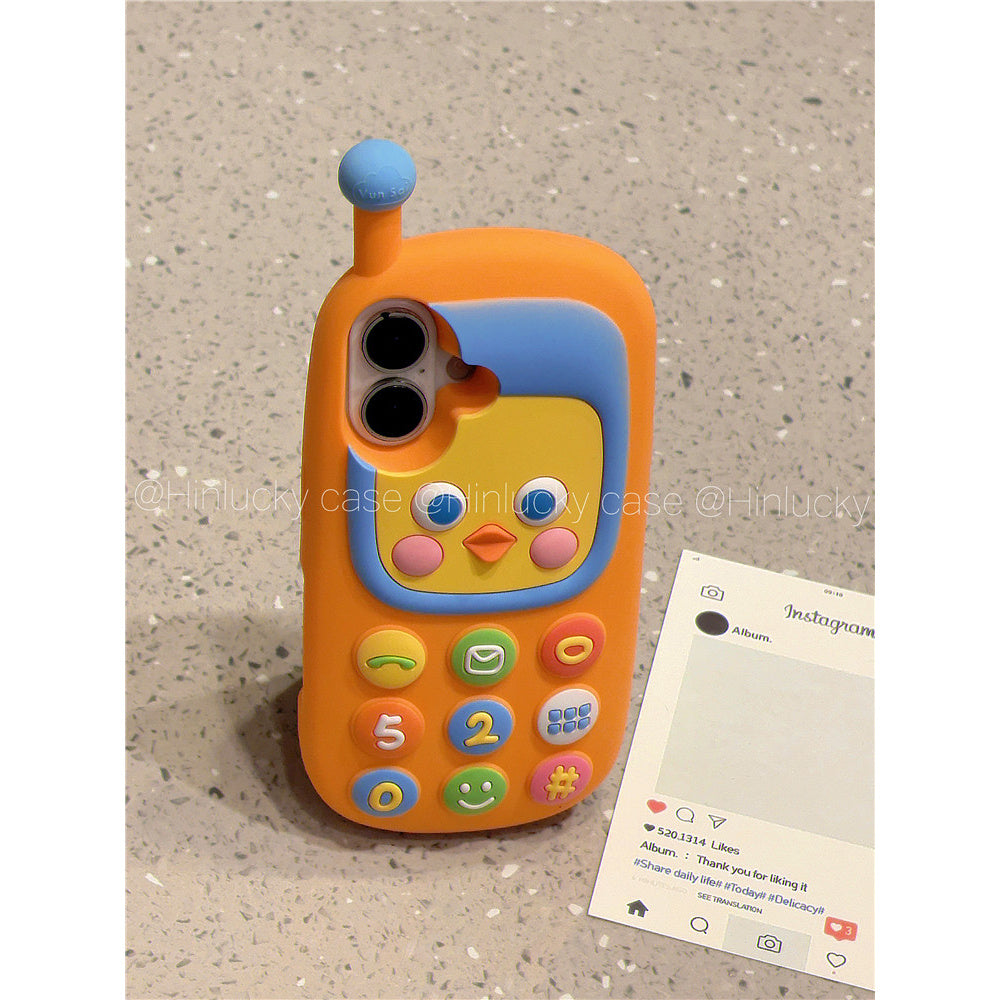 Ameigas Retro Chick Handset Case - 3D Cartoon Yellow Chicken Silicone Cover for iPhone