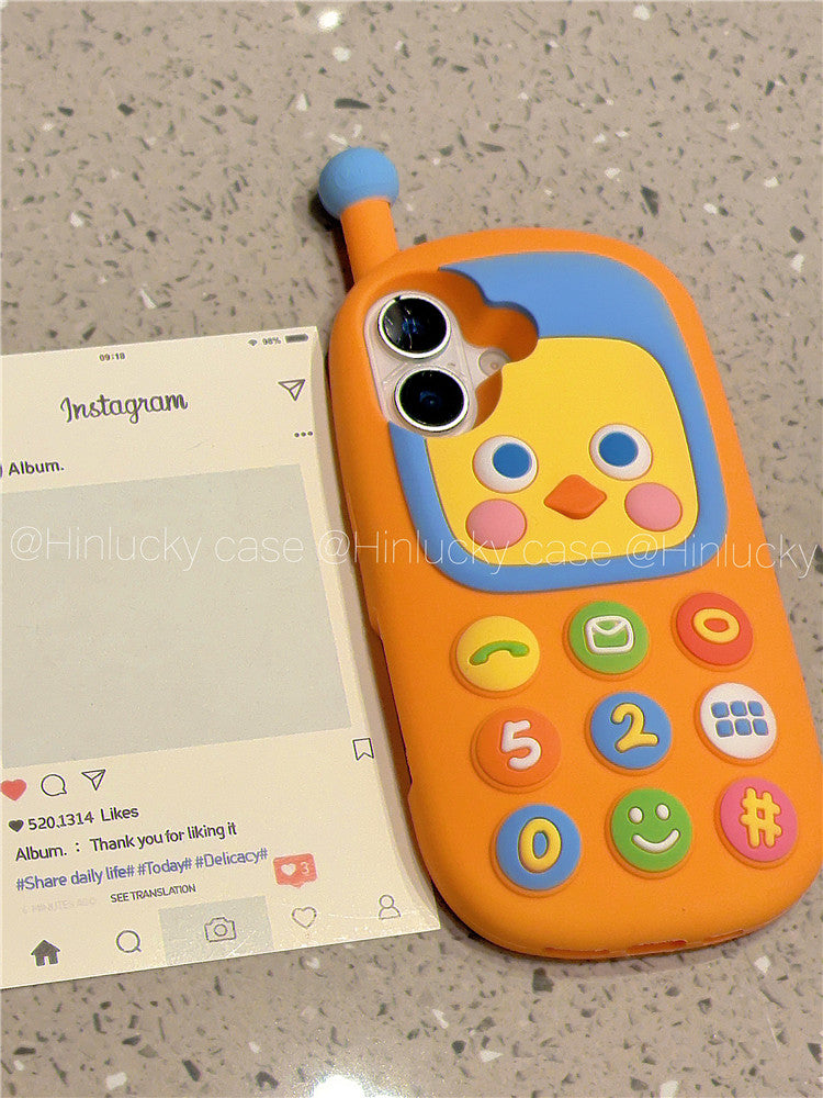 Ameigas Retro Chick Handset Case - 3D Cartoon Yellow Chicken Silicone Cover for iPhone