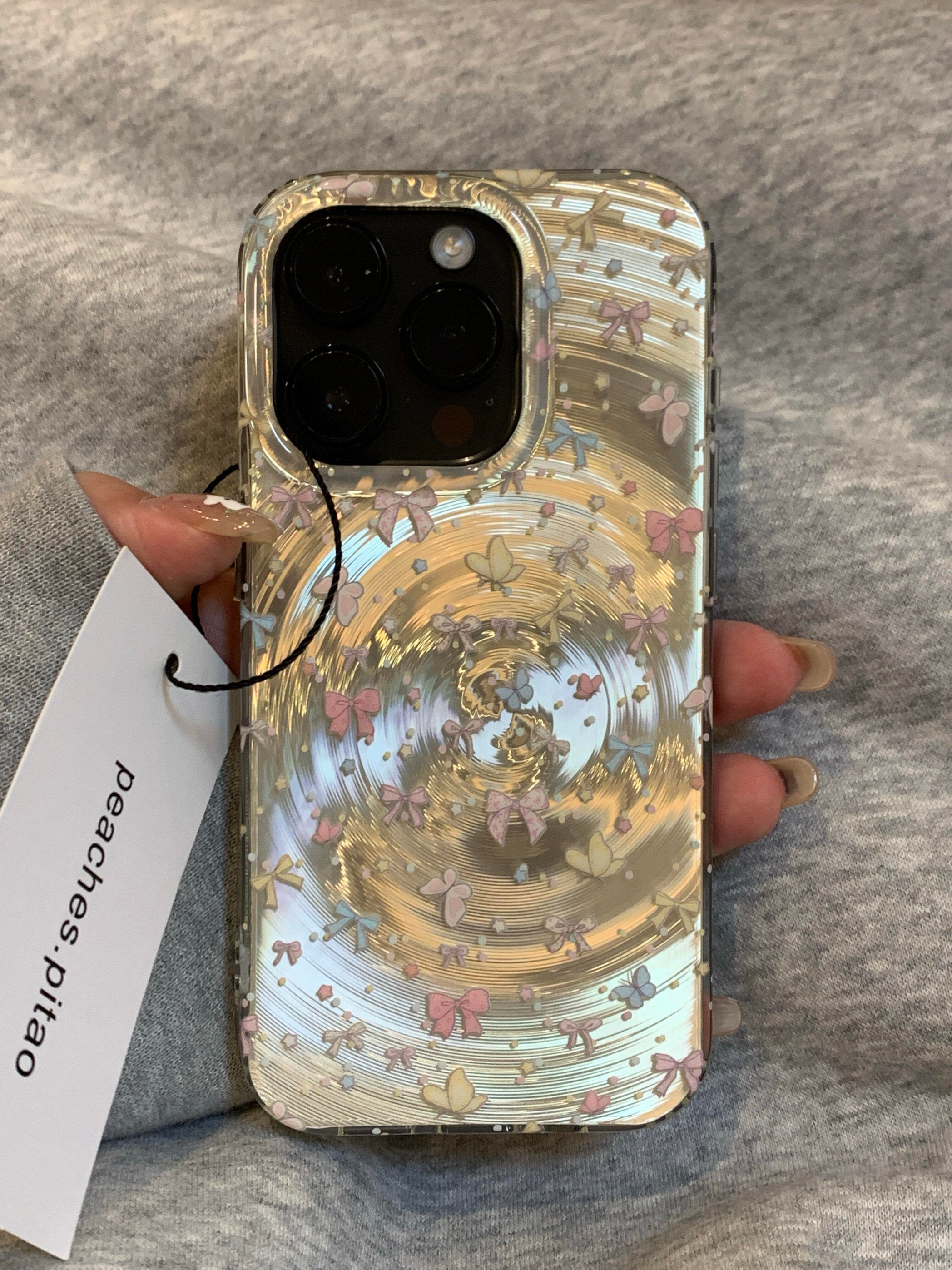 Ameigas Silver Swirl Case - Elegant Whirlpool & Colorful Bow Design with Full Protection