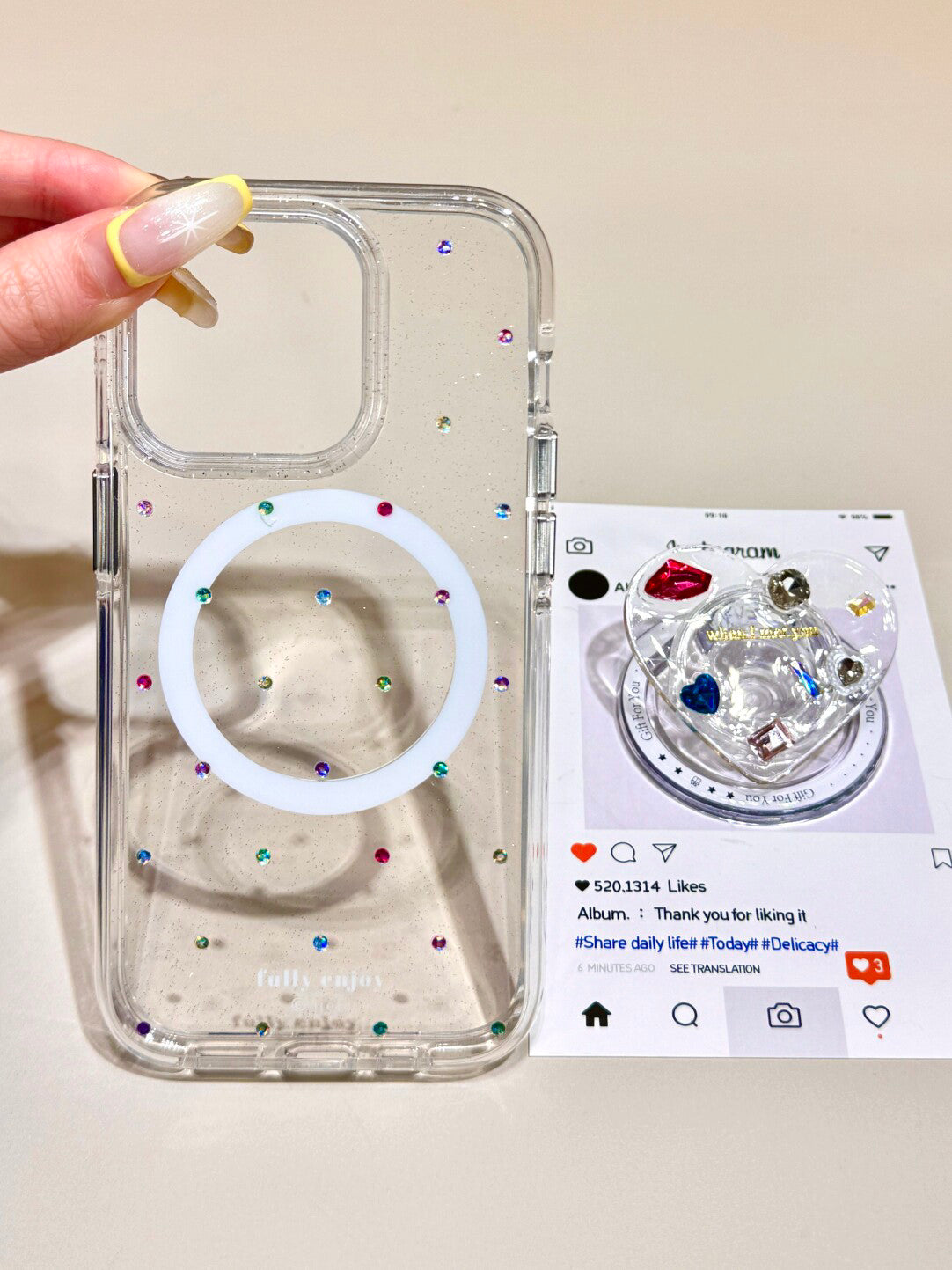 Ameigas Sparkling Heart Gem Magnetic Stand Phone Case