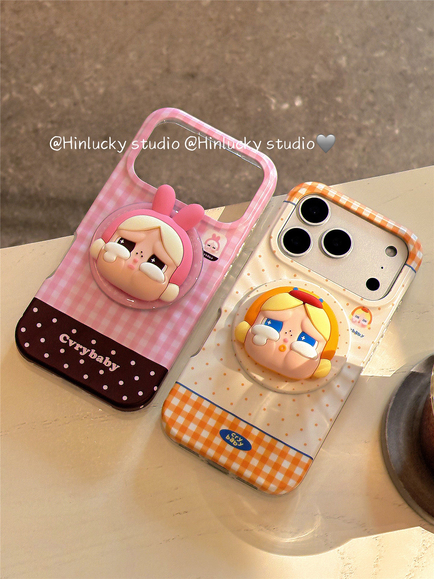 Ameigas Playful Cartoon Plaid Polka Chick & Bunny Magnetic Stand Phone Case