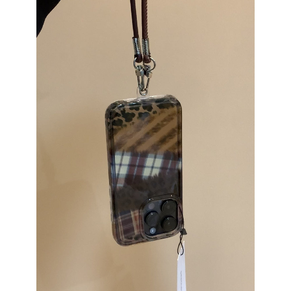 Ameigas Retro Babe Case - Warm Brown Leopard Print with Detachable Wrist Rope & Soft Protection