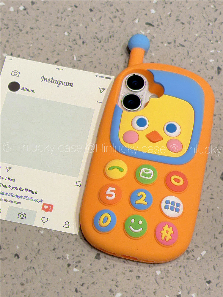 Ameigas Retro Chick Handset Case - 3D Cartoon Yellow Chicken Silicone Cover for iPhone