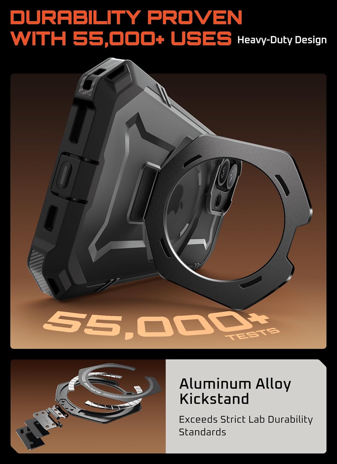 Ameigas Rugged Magnetic Phone Case with Kickstand & Camera Cover